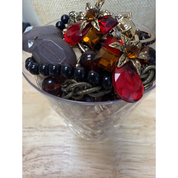 Gold Tone 1 Lb Jewelry Assortment With Red & Amber Accents Boho Style Fall Earth - Picture 7 of 14